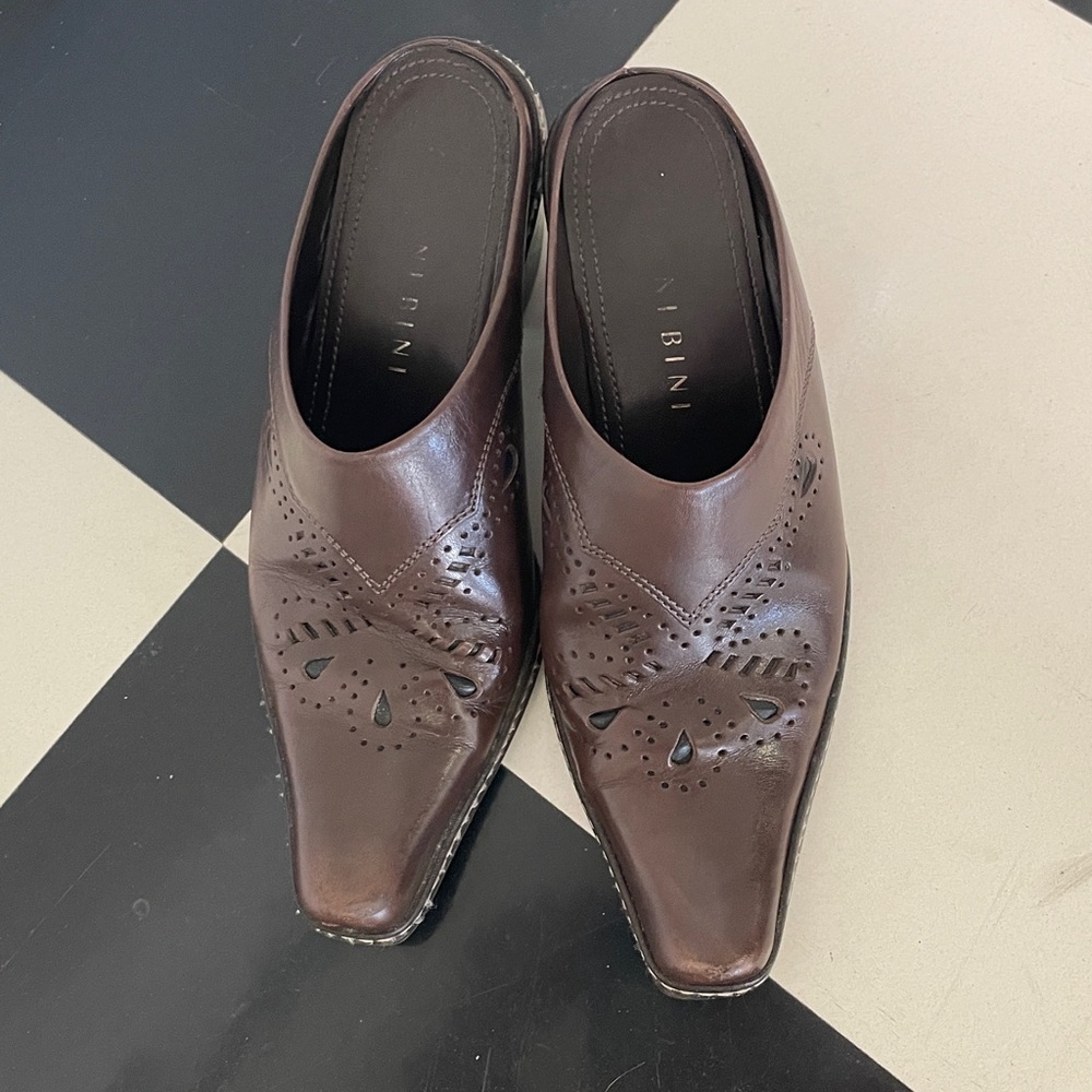 Gianni Bini Western Boot Square Toe Cut Out Mules 6 Brown Cowgirl Nashville - Picture 2 of 7
